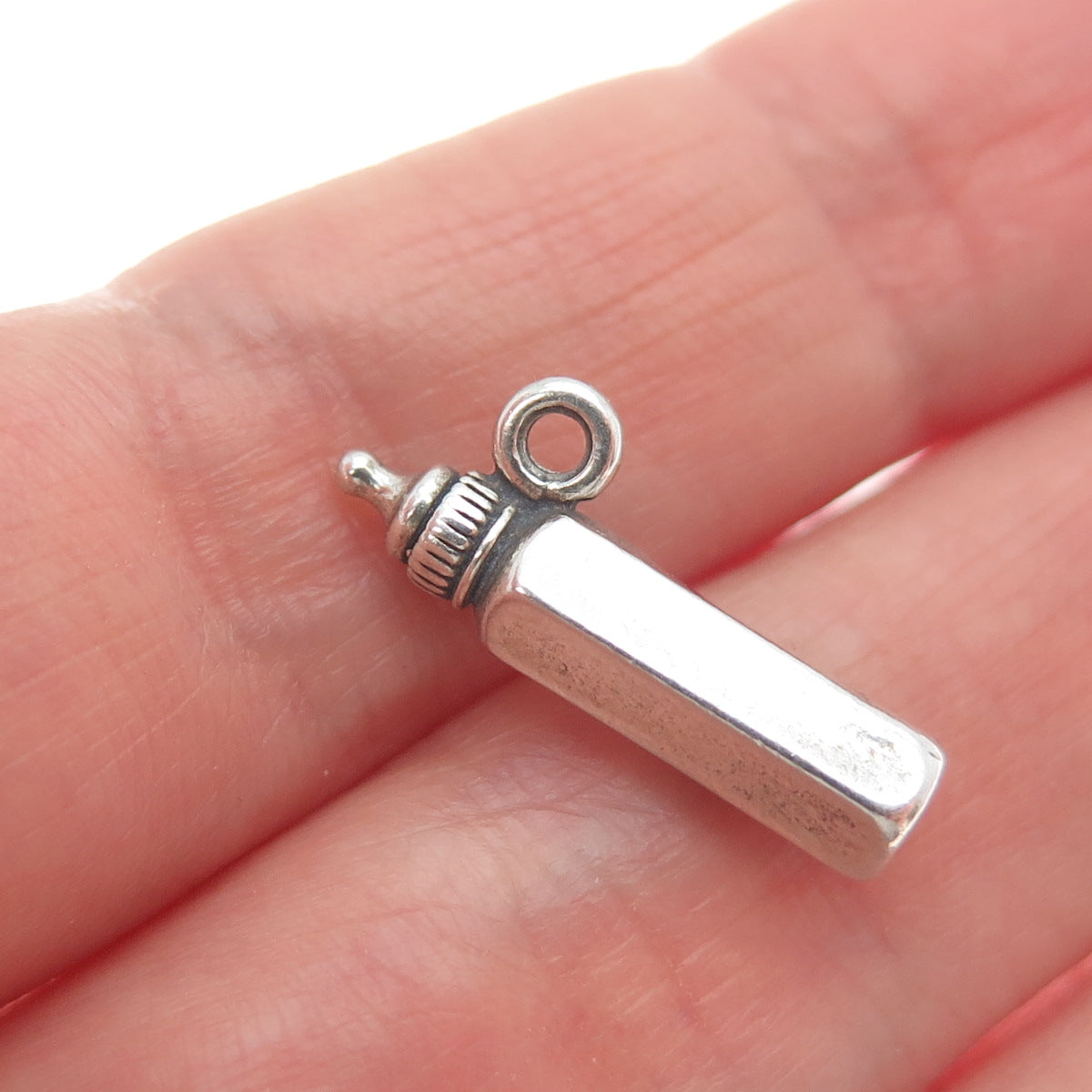 SUNWEST 925 Sterling Silver Vintage Baby Bottle Minimalist 3D Charm Pendant