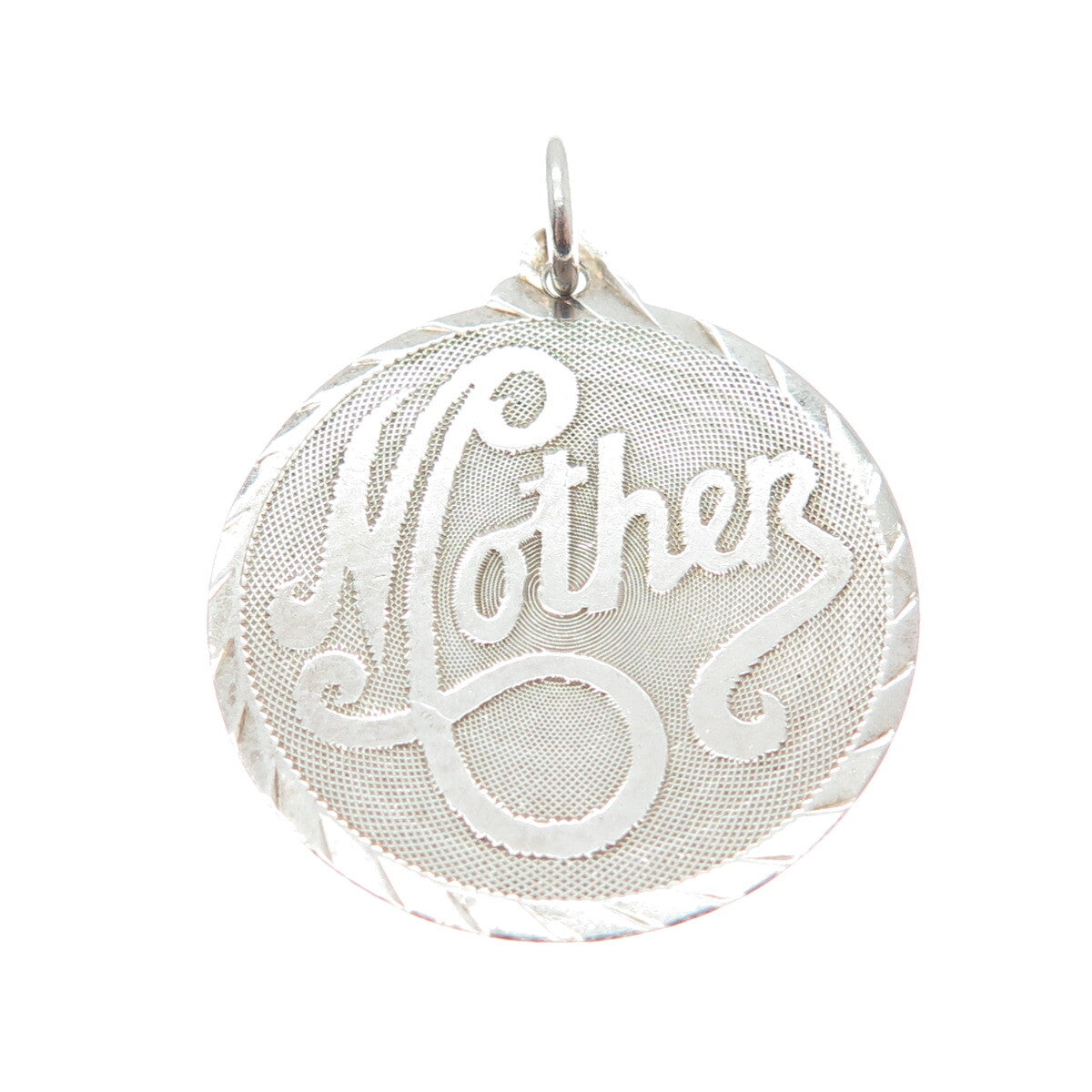 925 Sterling Silver Vintage "Mother" Textured Round Pendant