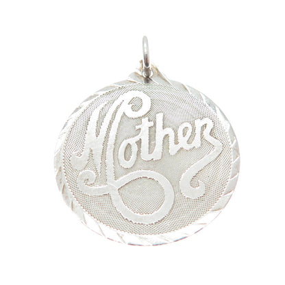 925 Sterling Silver Vintage "Mother" Textured Round Pendant