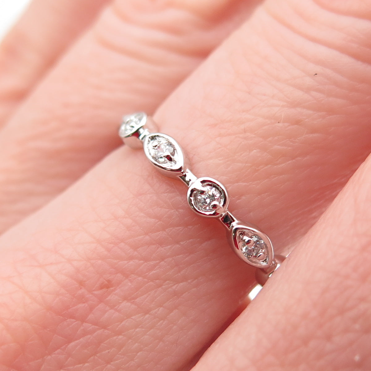 925 Sterling Silver Round-Cut C Z Eternity Stackable Band Ring Size 6