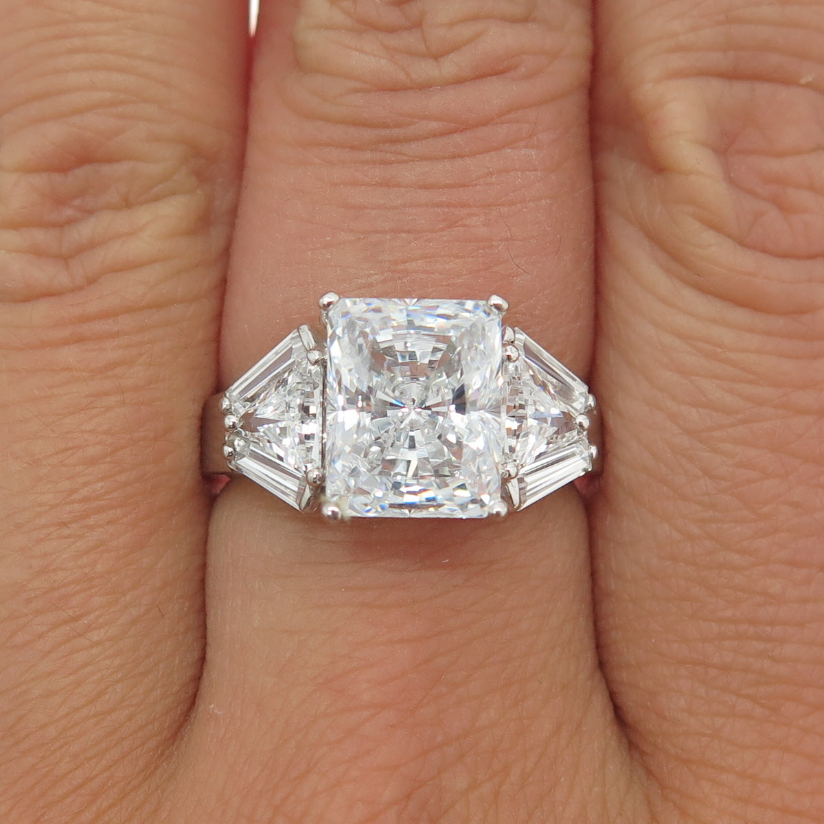 925 Sterling Silver Radiant & Tapered Baguette-Cut Shaped C Z Ring Size 7