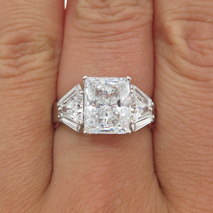 925 Sterling Silver Radiant & Tapered Baguette-Cut Shaped C Z Ring Size 7