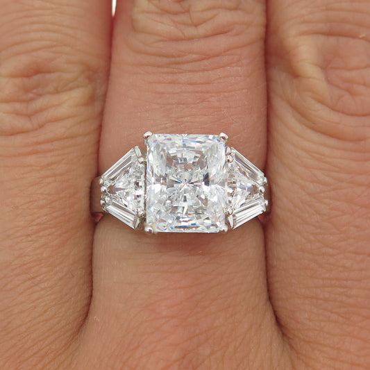 925 Sterling Silver Radiant & Tapered Baguette-Cut Shaped C Z Ring Size 7