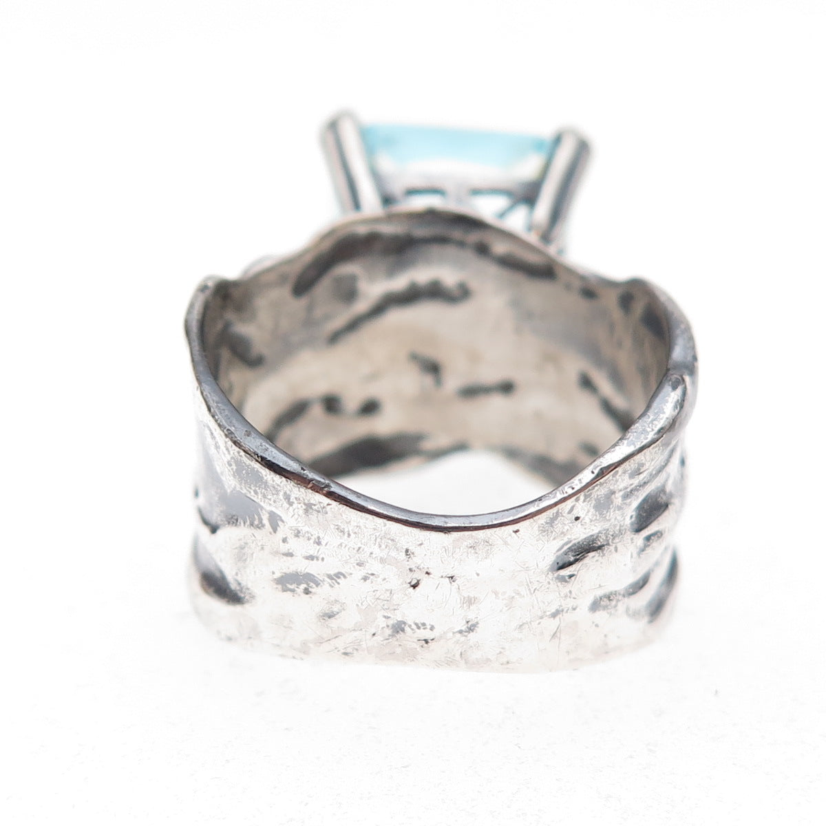 925 Sterling Silver Vintage Blue C Z Modernist Oxidized Ring Size 8.25
