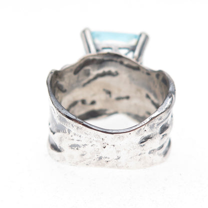 925 Sterling Silver Vintage Blue C Z Modernist Oxidized Ring Size 8.25