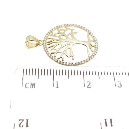 14K Yellow Gold Round-Cut C Z Tree of Life Minimalist Charm Pendant