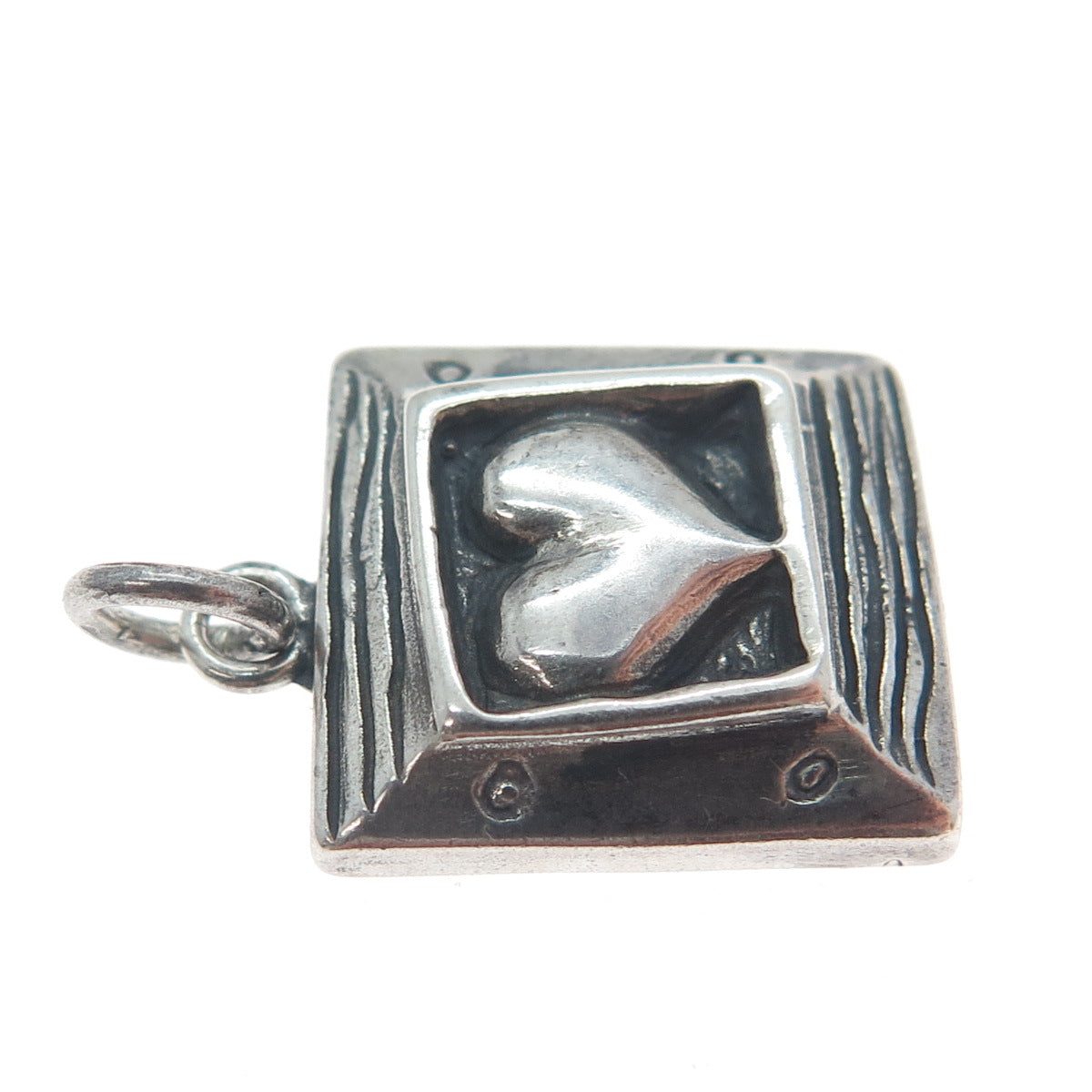 925 Sterling Silver Vintage Heart Frame Oxidized Minimalist Charm Pendant