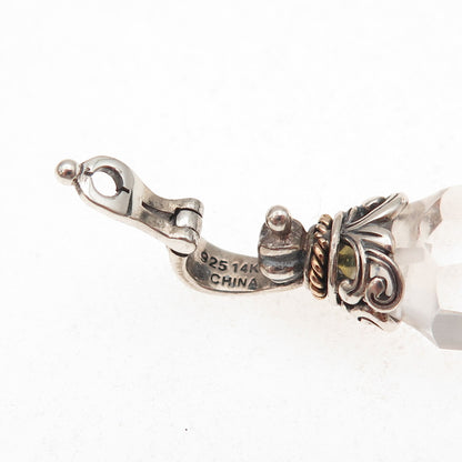 925 Sterling Silver 14K Gold Vintage Clear Crystal Teardrop Charm Pendant