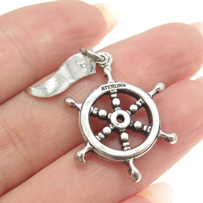 PACIFIC JEWELRY 925 Sterling Silver Vintage Steering Wheely 3D Pendant