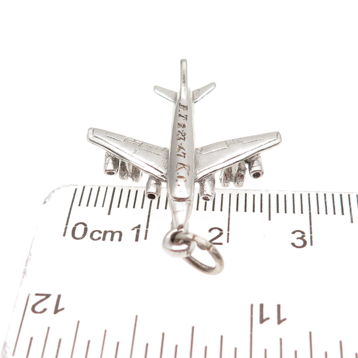 925 Sterling Silver Vintage Engraved Airplane 3D Charm Pendant
