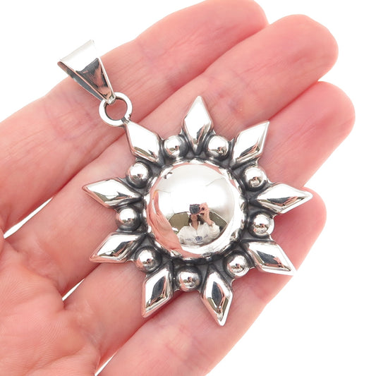 925 Sterling Silver Vintage CII Mexico Sun Beaded Oxidized Pendant