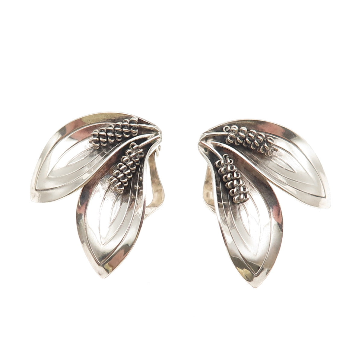 Aerre & Krogs Eftf Sterling Silver Vintage Denmark Calla Lily Clip On Earrings