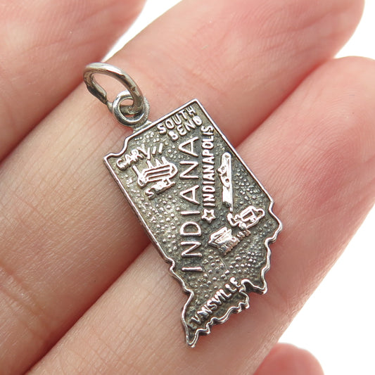 FRENCH & FRANKLIN 925 Sterling Silver Vintage Indiana State Map Charm Pendant