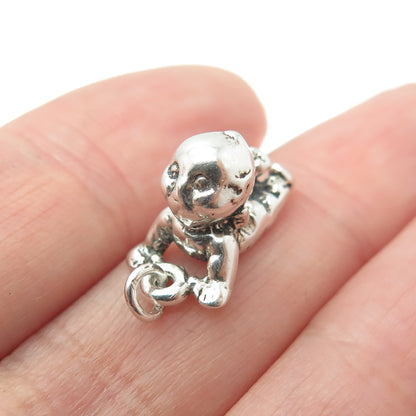 925 Sterling Silver Vintage Baby Minimalist 3D Charm Pendant