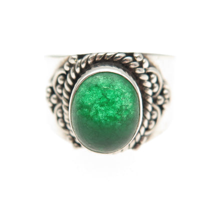 925 Sterling Silver Vintage Real Cabochon Jade Oxidized Ring Size 7.75