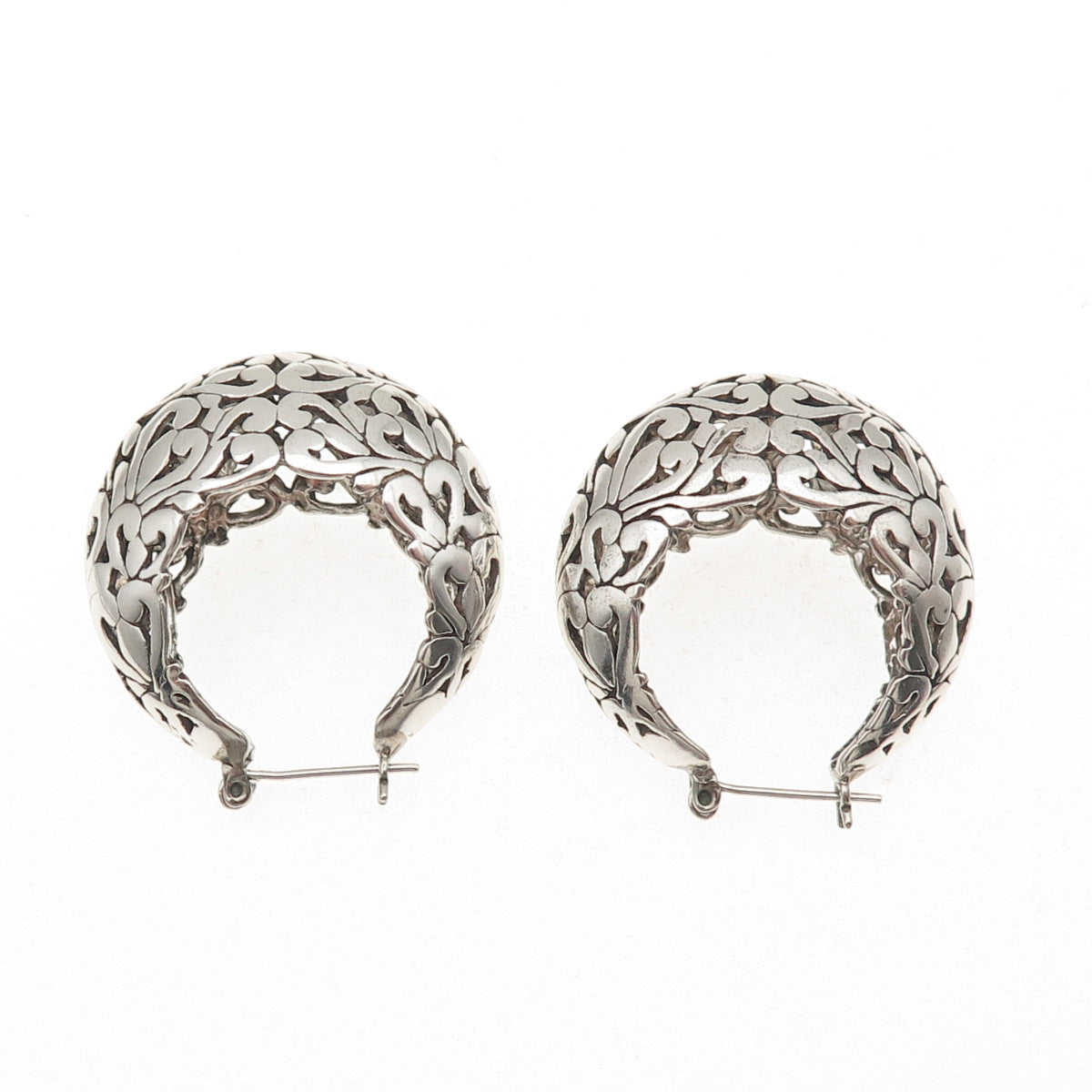 Jezlaine 925 Sterling Silver Vintage Ornate Floral Oxidized Hoop Earrings