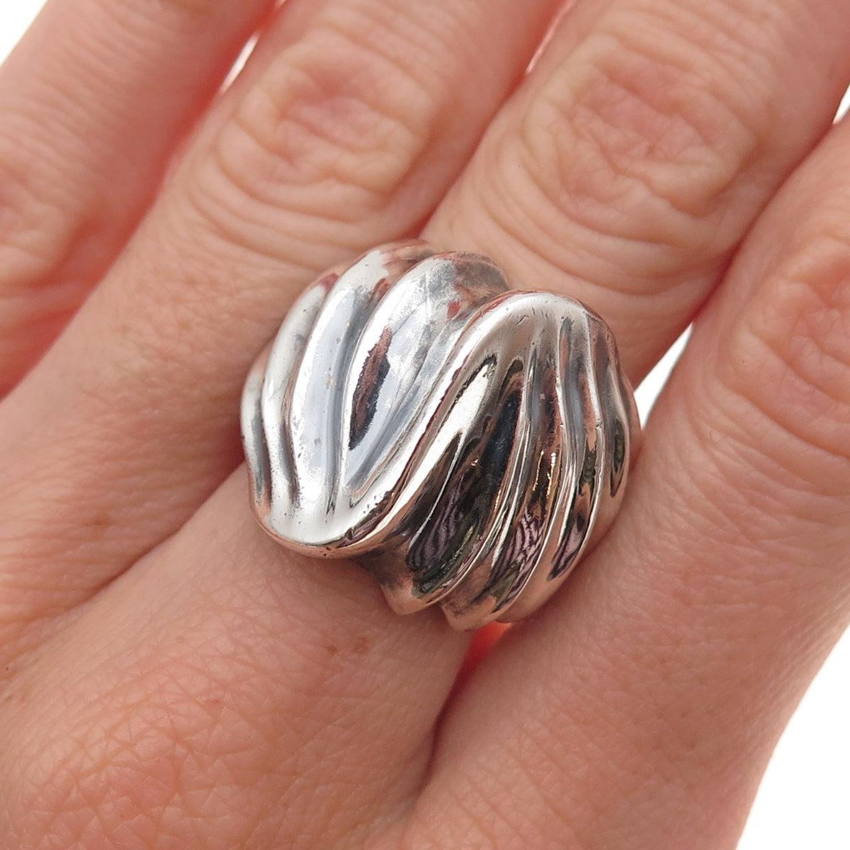 925 Sterling Silver Vintage Mexico Modernist Oxidized Ring Size 7.5