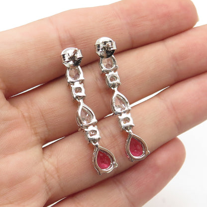 925 Sterling Silver White & Pink C Z Dangling Earrings