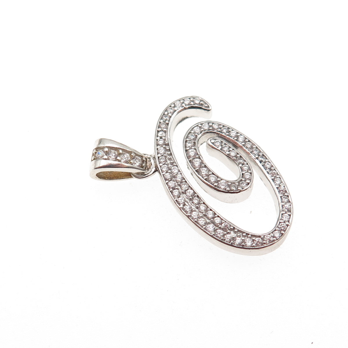 925 Sterling Silver Round-Cut C Z Spiral Charm Pendant