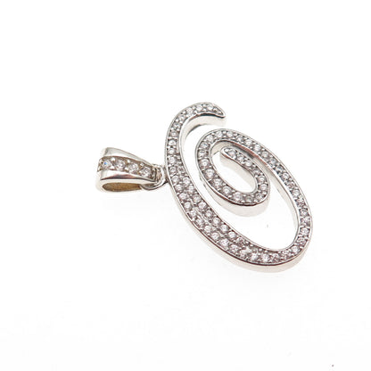 925 Sterling Silver Round-Cut C Z Spiral Charm Pendant