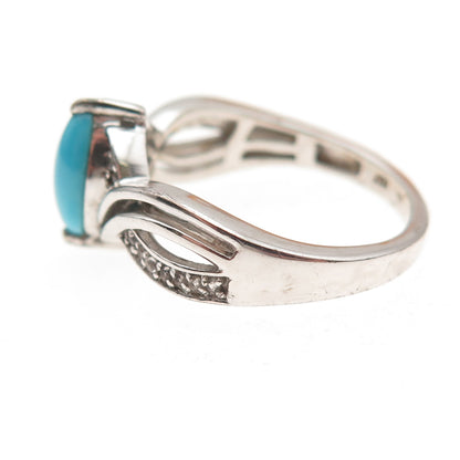 Chuck Clemency 925 Sterling Silver Real Turquoise & White Topaz Ring Size 8.25