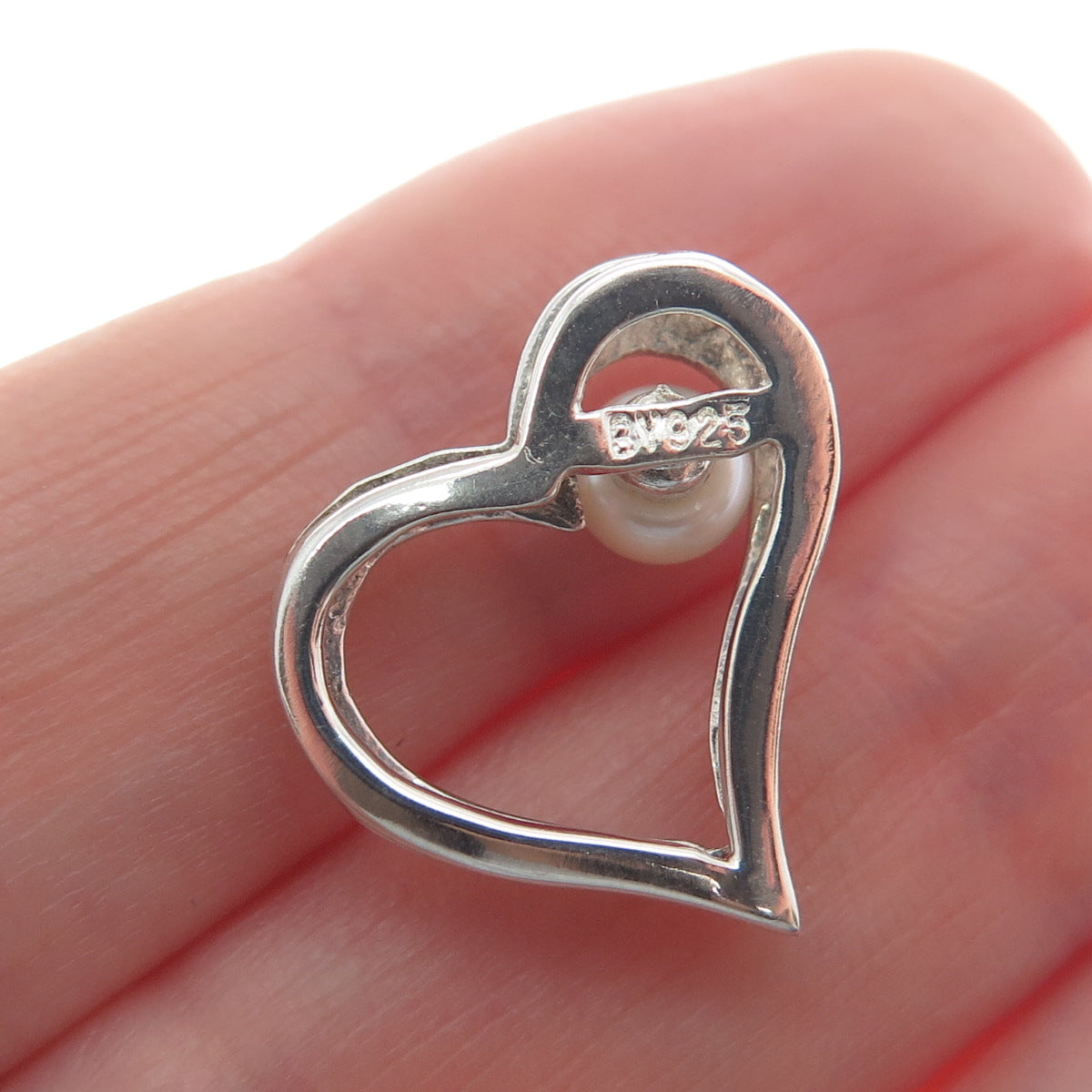 925 Sterling Silver Real Pearl Heart Minimalist Slide Pendant