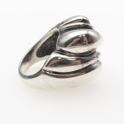 925 Sterling Silver Vintage Modernist Wavy Dome Oxidized Ring Size 6.25