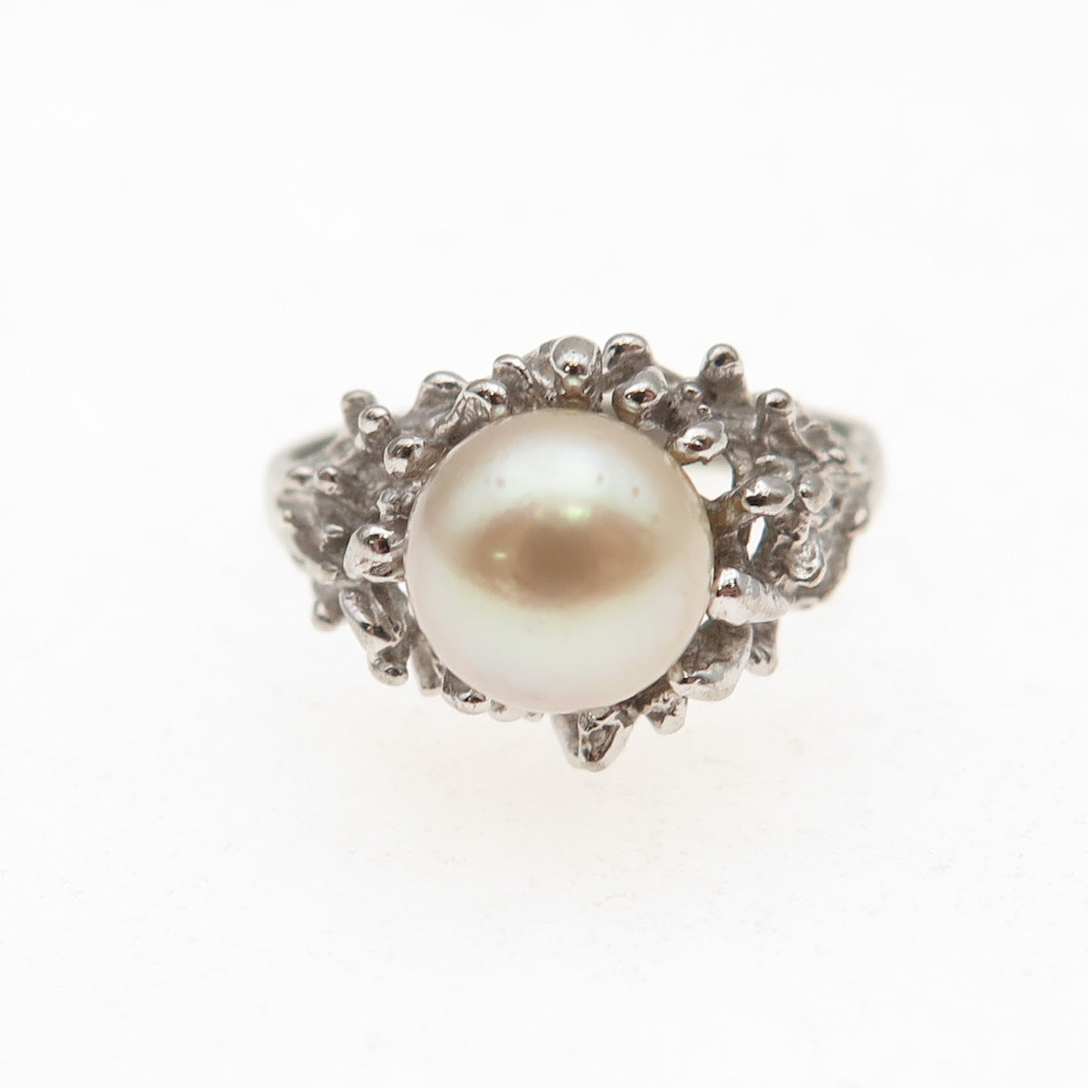 925 Sterling Silver Antique Art Deco Real Akoya Pearl Oxidized Ring Size 5.5