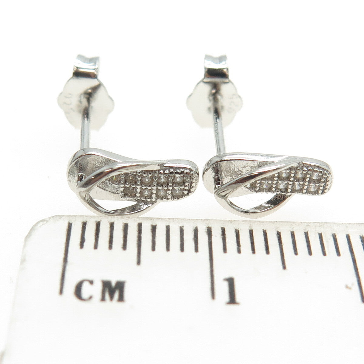 925 Sterling Silver Round-Cut Shaped C Z Flip-Flop Stud Earrings