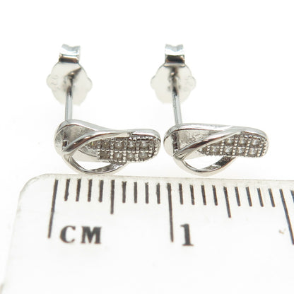 925 Sterling Silver Round-Cut Shaped C Z Flip-Flop Stud Earrings