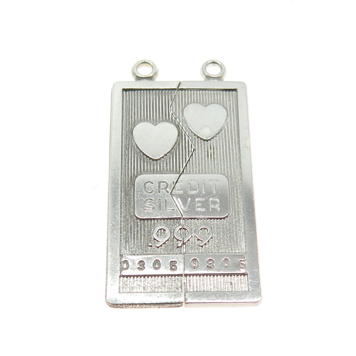 THEDA 999 Fine Silver Vintage "Credit Silver" Heart Two-Pieces Pendant