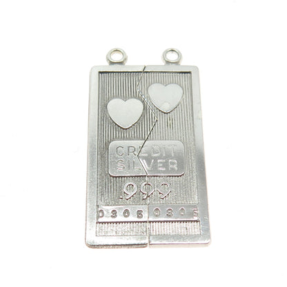 THEDA 999 Fine Silver Vintage "Credit Silver" Heart Two-Pieces Pendant