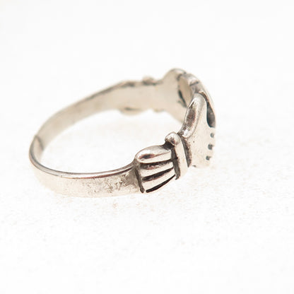 Old Pawn Sterling Silver Vintage Turquoise Inlay Irish Claddagh Ring Size 5.5