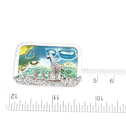 925 Sterling Silver Vintage Mexico Murano Glass Giraffe Safari Pin Brooch