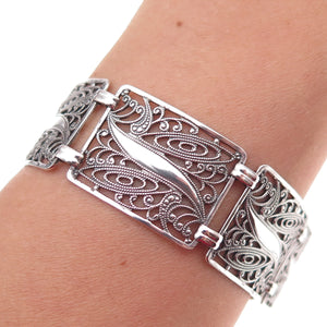 925 Sterling Silver Antique Art Deco Filigree Bracelet 7.75" (missing lock)