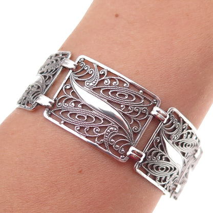 925 Sterling Silver Antique Art Deco Filigree Bracelet 7.75" (missing lock)