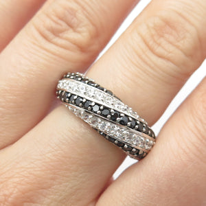 925 Sterling Silver Real Black Spinel Gem & C Z Ring Size 7
