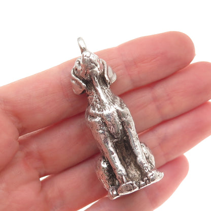 925 Sterling Silver Vintage Golden Retriever Oxidized 3D Hollow Pendant