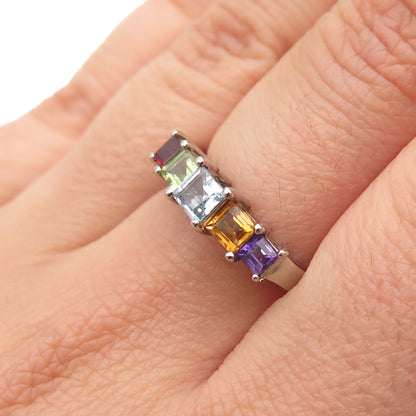 925 Sterling Vintage Blue Topaz Amethyst Peridot Red Garnet Citrine Ring Size 6