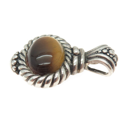 925 Sterling Silver Vintage Real Tiger Eye Gemstone Boho / Ethnic Pendant