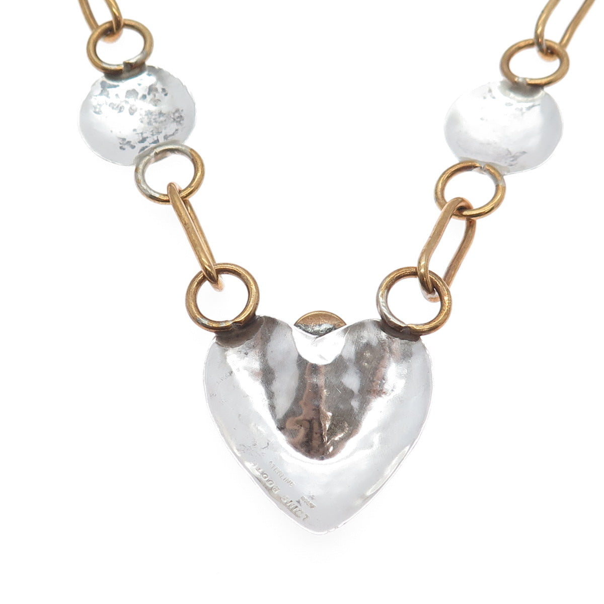 LOUIS BOOTH 925 Sterling Silver 2-Tone Vintage Modernist Heart Necklace 18"