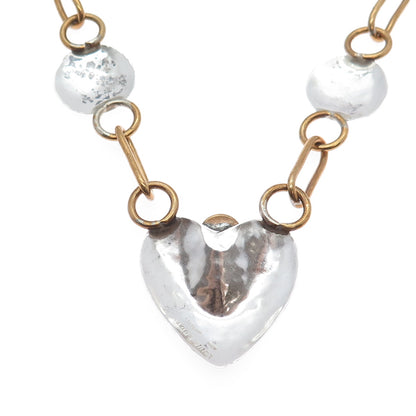 LOUIS BOOTH 925 Sterling Silver 2-Tone Vintage Modernist Heart Necklace 18"