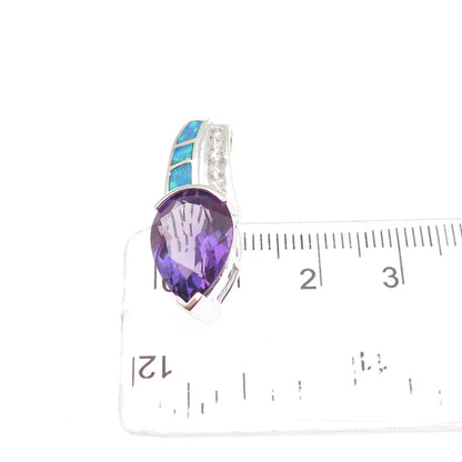 Anne Klein Sterling Silver Vintage Real Amethyst Opal C Z Slide Charm Pendant