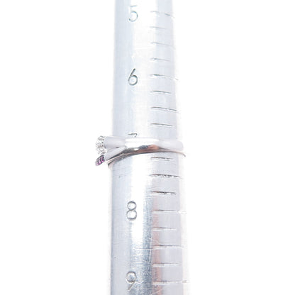 JANE SEYMOUR 925 Sterling Silver Real Pink Sapphire & White Topaz Ring Size 7.25