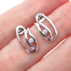 925 Sterling Silver Round-Cut C Z Floral Earrings