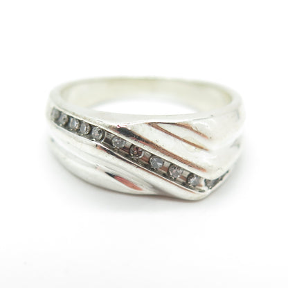 925 Sterling Silver Real Round-Cut Diamond Ring Size 6.75