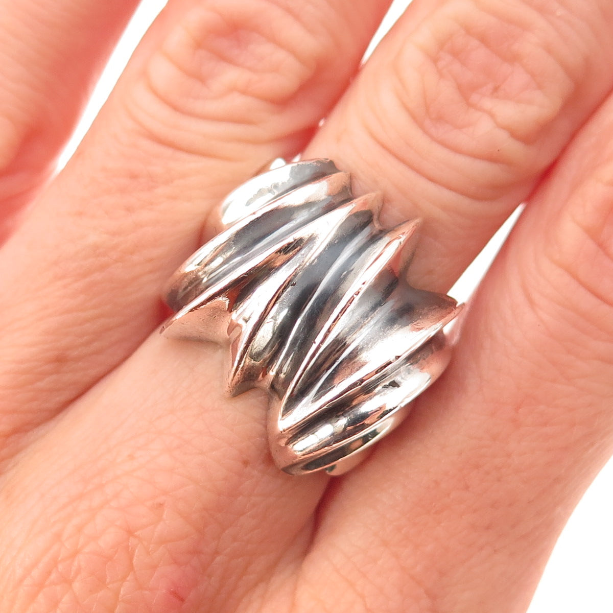 925 Sterling Silver Vintage Mexico Modernist Dome Oxidized Ring Size 8