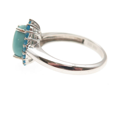 925 Sterling Silver Real Turquoise & Apatite Teardrop Ring Size 8