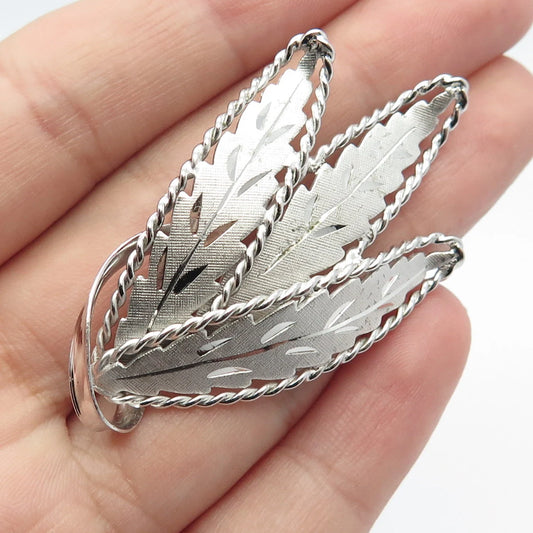 925 Sterling Silver Vintage Textured Leaf Pin Brooch