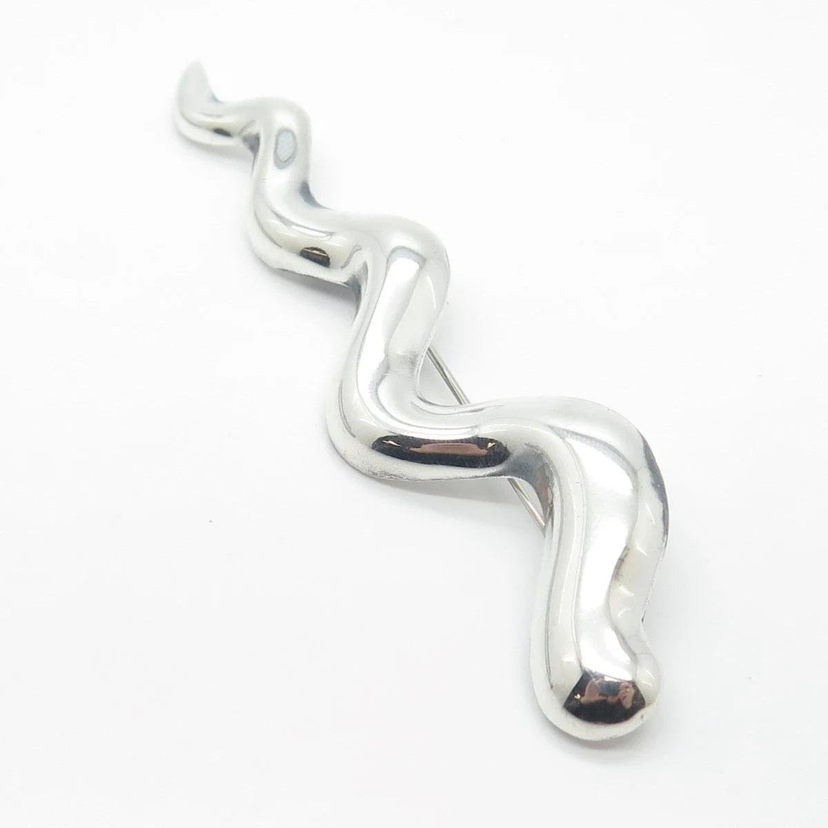 925 Sterling Silver Vintage Mexico Wavy / Snake Pin Brooch